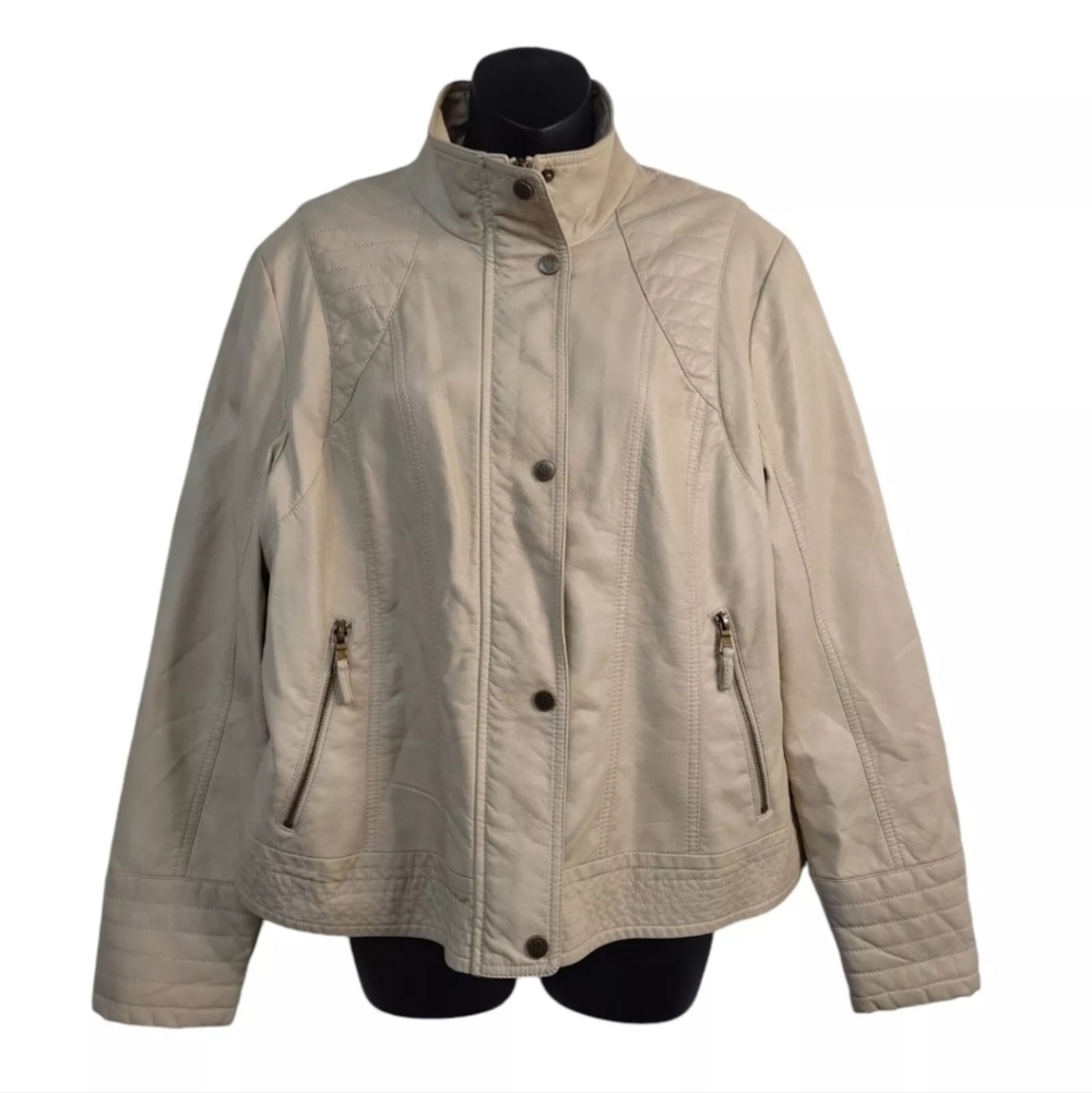 Jessica Simpson Leather Jacket Women's Beige Faux Leather Jacket Size 1X